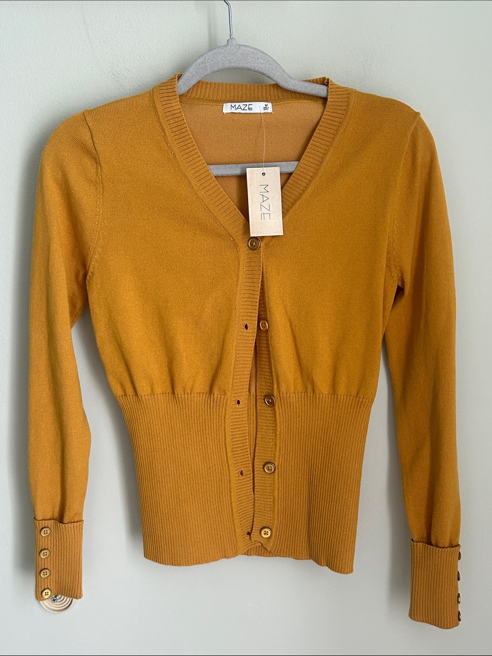 MAZE Women's Mustard V-Neck Button Cardigan